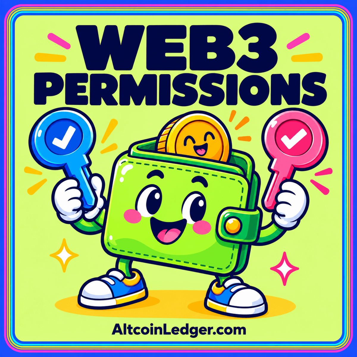 A wallet beside a list of token permissions and connected contract blocks.